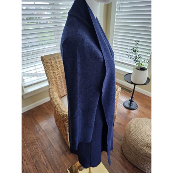 Saks Fifth Ave Open Heavy Duster Cardigan Women's Size S Blue/Black Luxury - Picture 4 of 9